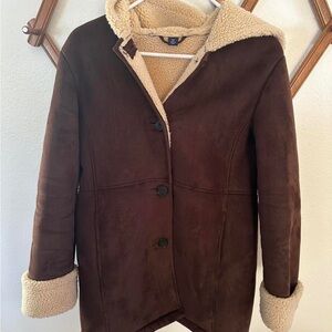 Lands' End Brown Teddy Jacket with Cream Lining